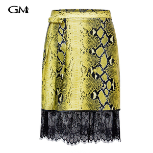 New snake skin pattern patchwork lace midi skirt