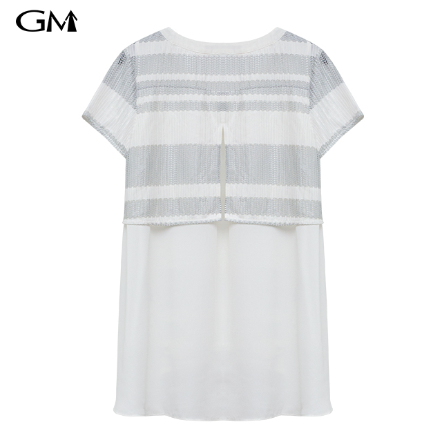 New women's striped patchwork short sleeved round neck top