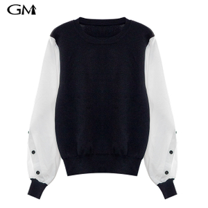 New Women's Black and White Spliced Knitted Round Neck Top