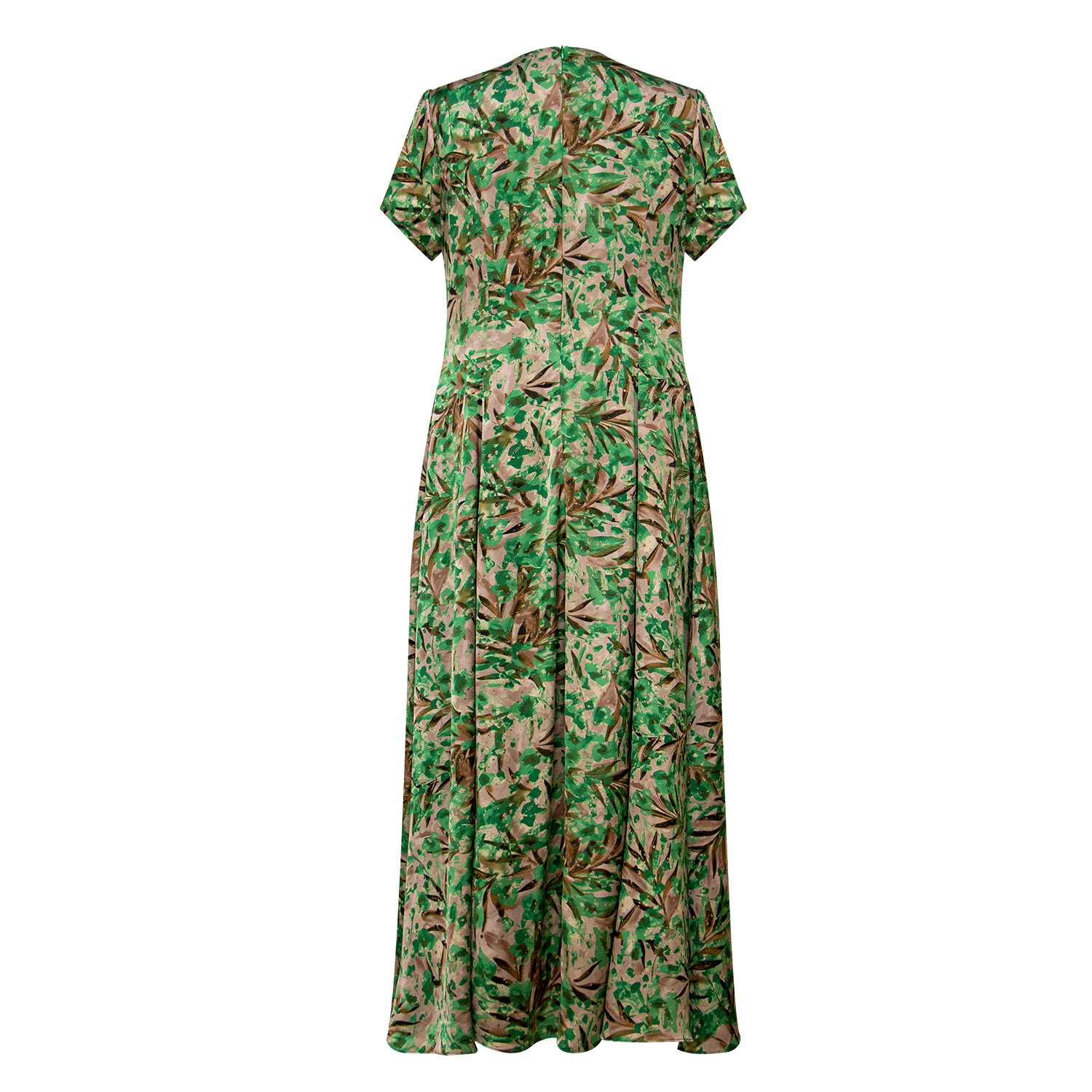 New green printed V-neck short sleeved dress