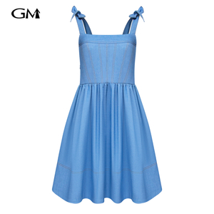 Fashionable new solid color denim camisole skirt