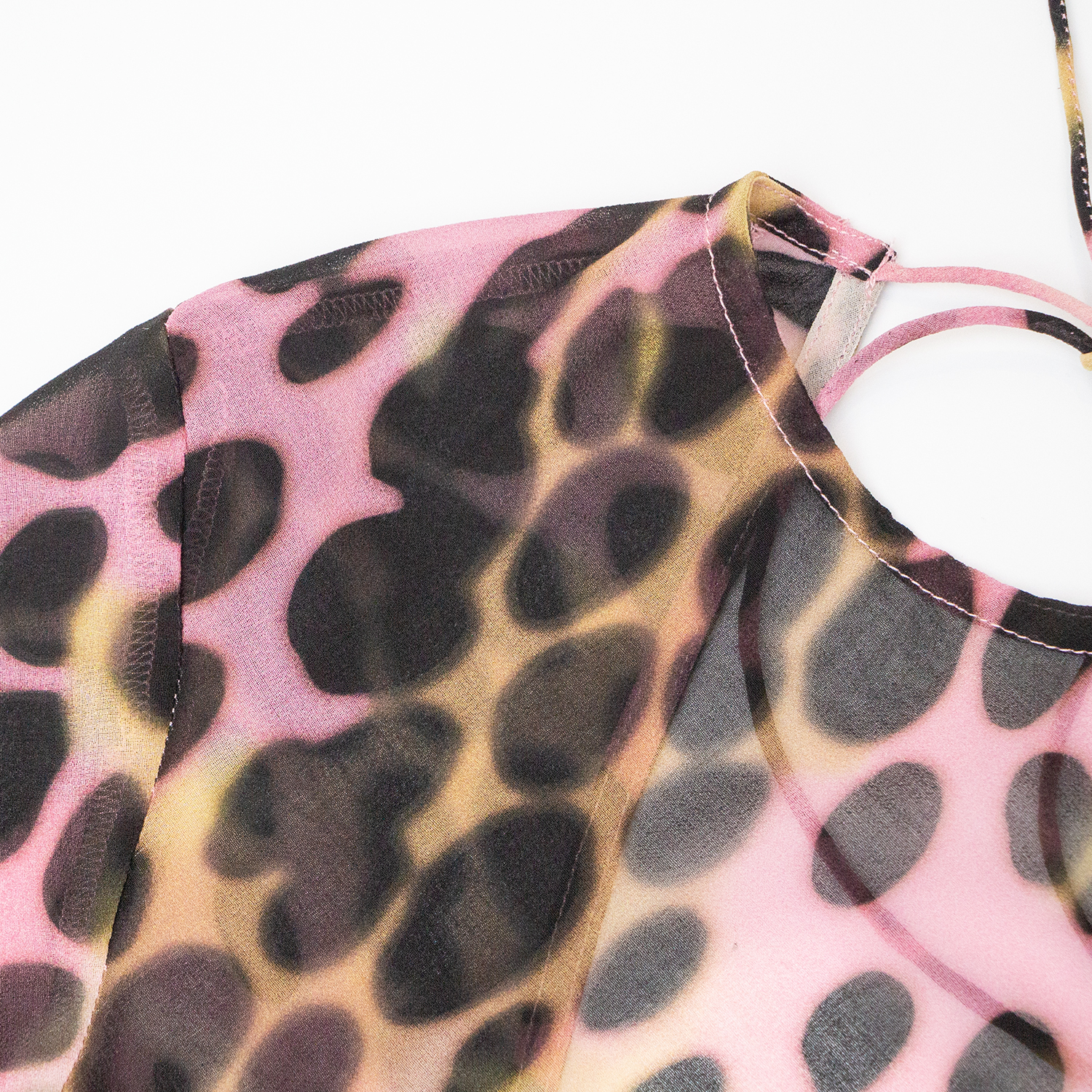 Leopard print round neck backless dress