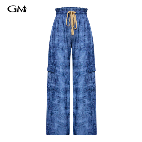 New minimalist ruffled edge drawstring straight leg casual pants