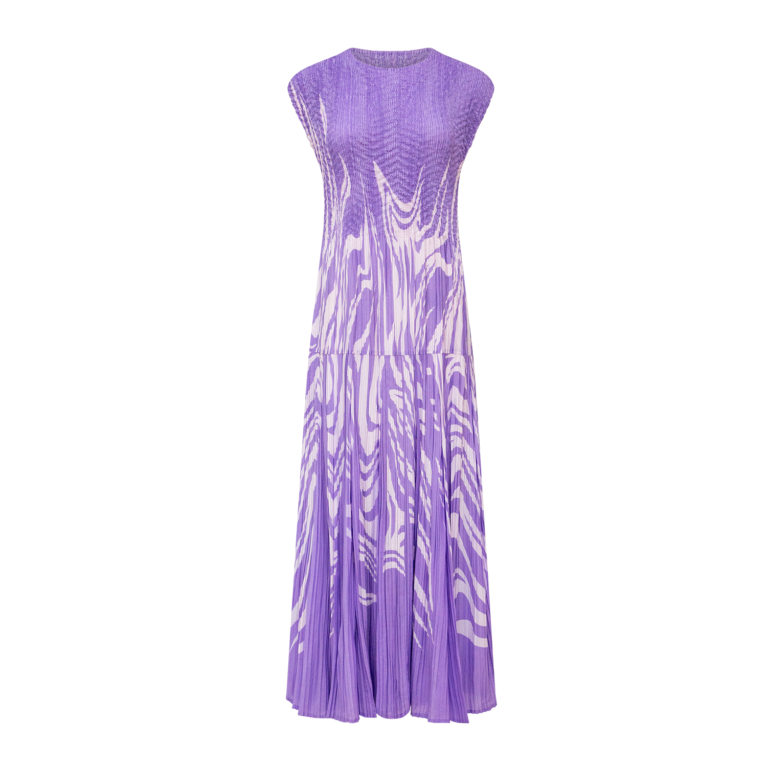 Fashionable round neck abstract printed purple dress