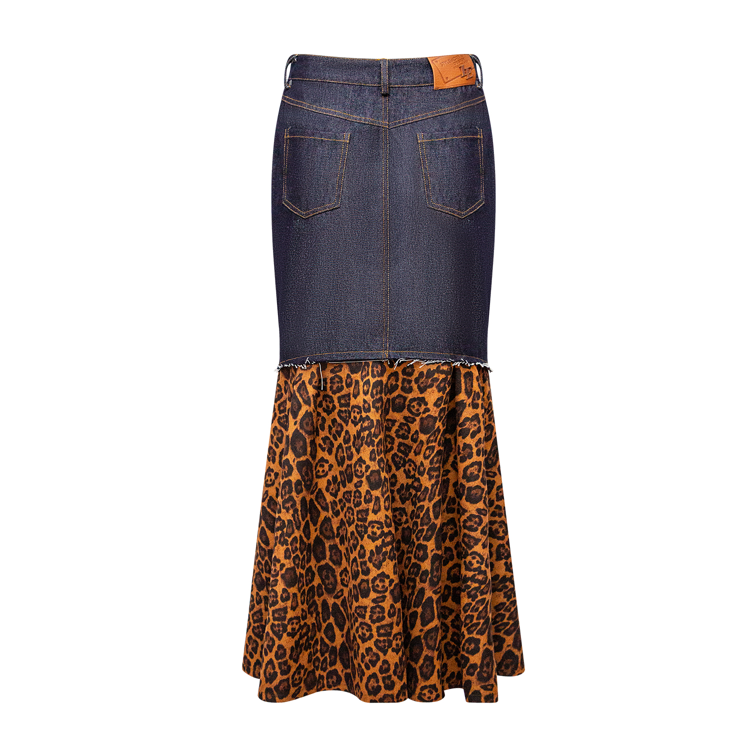 New leopard print patchwork denim skirt