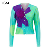 Fashionable V-neck exquisite printed slim knit cardigan