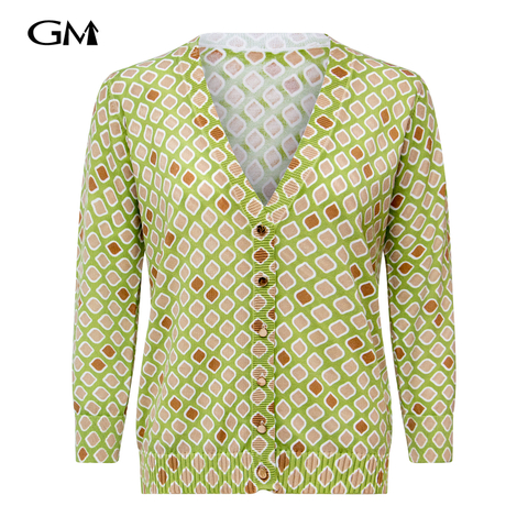 New diamond printed V-neck knitted cardigan