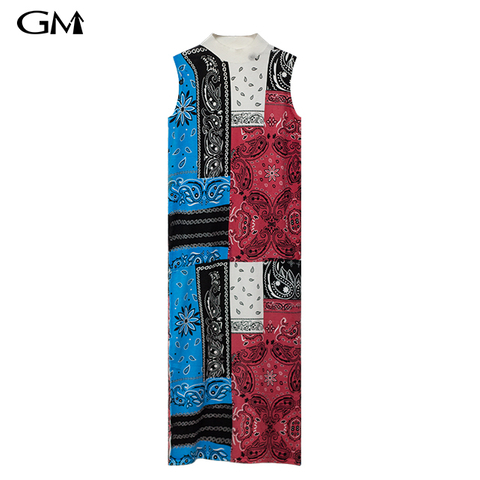 Winter New Printed Round Neck Sleeveless Knitted Long Dress