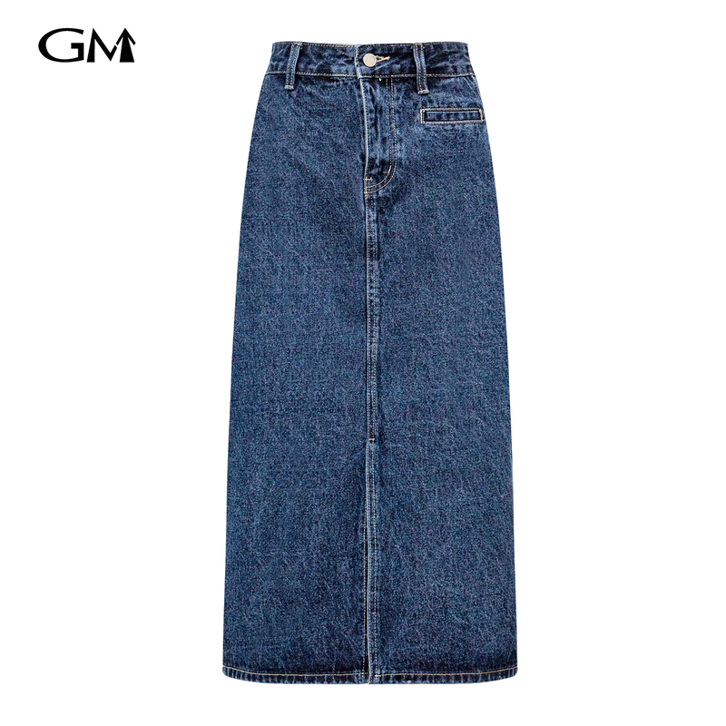 New front split denim skirt