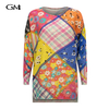 New round neck geometric printed knit sweater