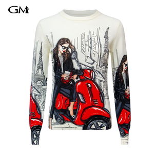 Fashion motorcycle girl printed knitted top