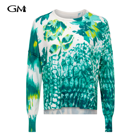 Fashionable green printed knitted top