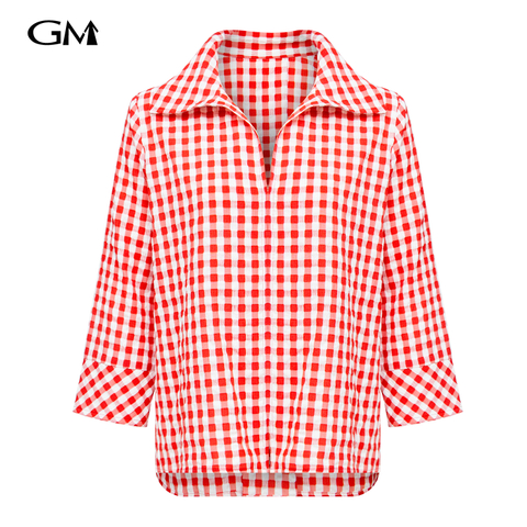 Fashionable new V-neck plaid pullover top