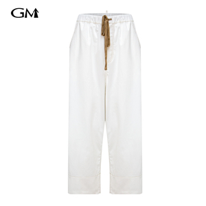 New solid color elastic waist straight leg pants