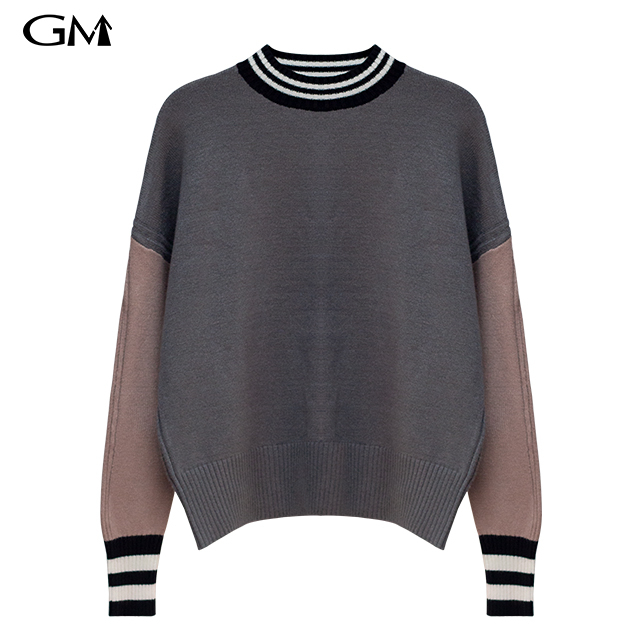 New casual contrast round neck knit top