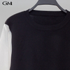 New Women's Black and White Spliced Knitted Round Neck Top