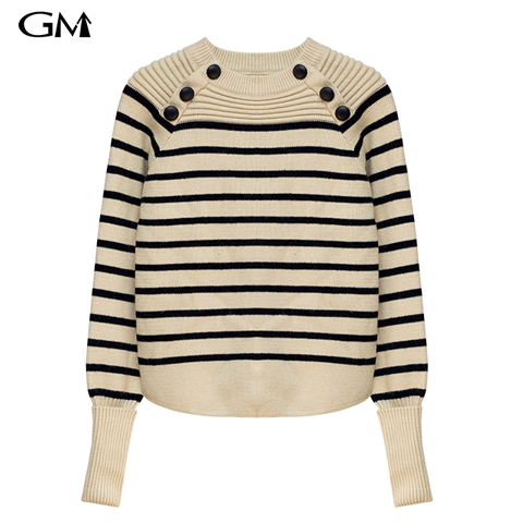 Fashion stripe round neck knitting sweater