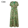 New green printed V-neck short sleeved dress