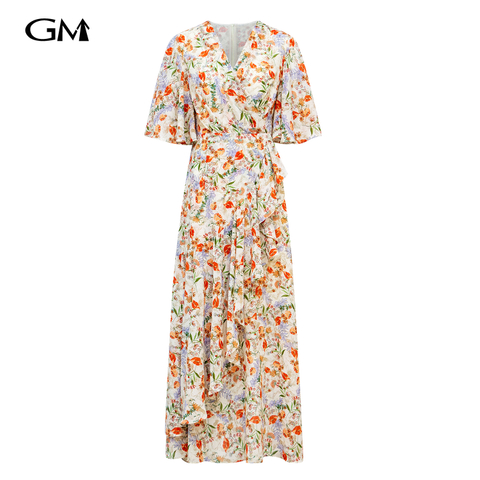 New exquisite printed V-neck dress